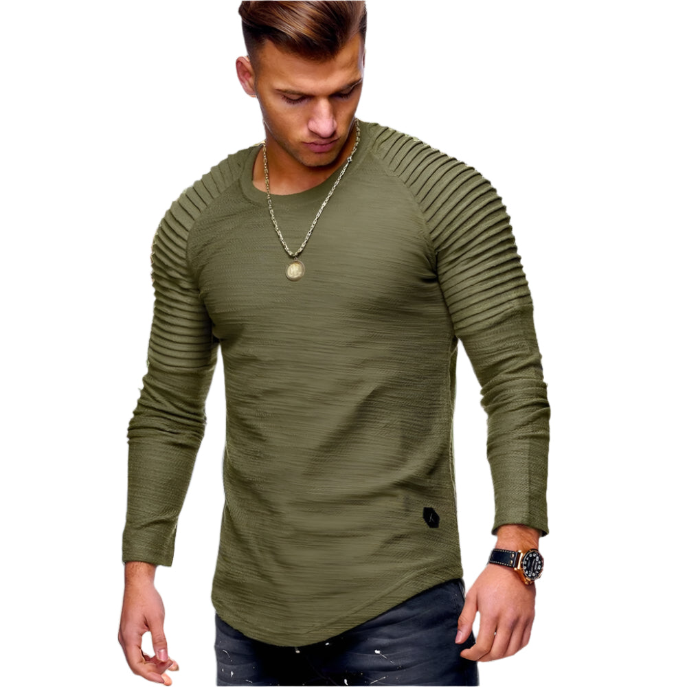 Jake - Pleated Raglan Sweatshirt for Men with Rounded Hem
