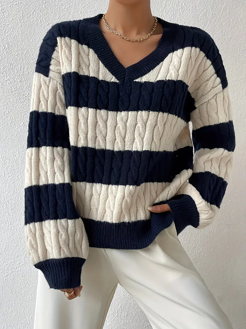 Rikke - Striped loose sweater with V-neck