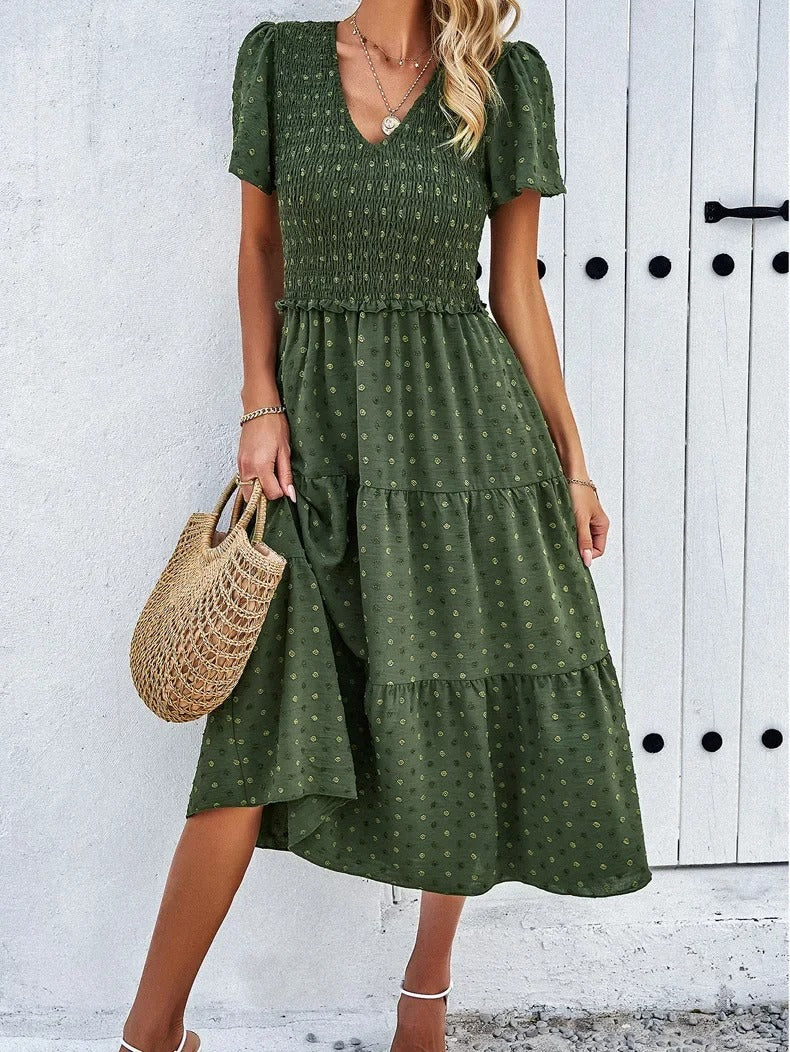 Nelia - Midi dress with polka dot layers and flutter sleeves
