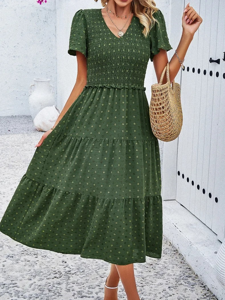 Nelia - Midi dress with polka dot layers and flutter sleeves