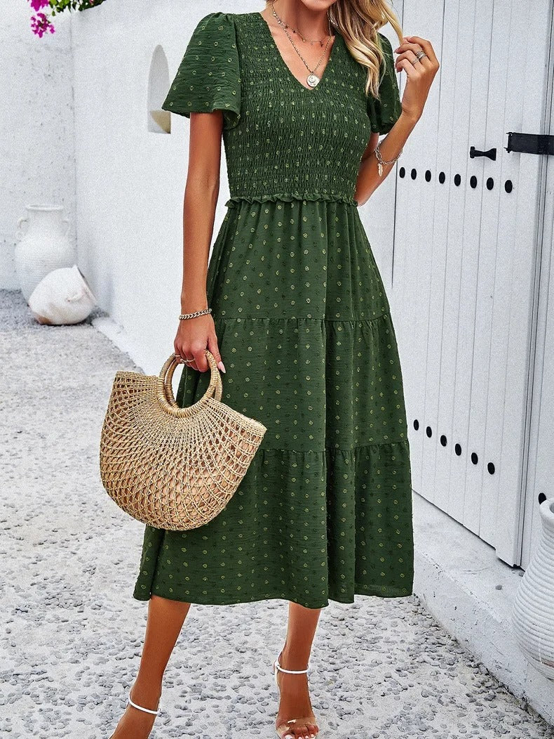 Nelia - Midi dress with polka dot layers and flutter sleeves