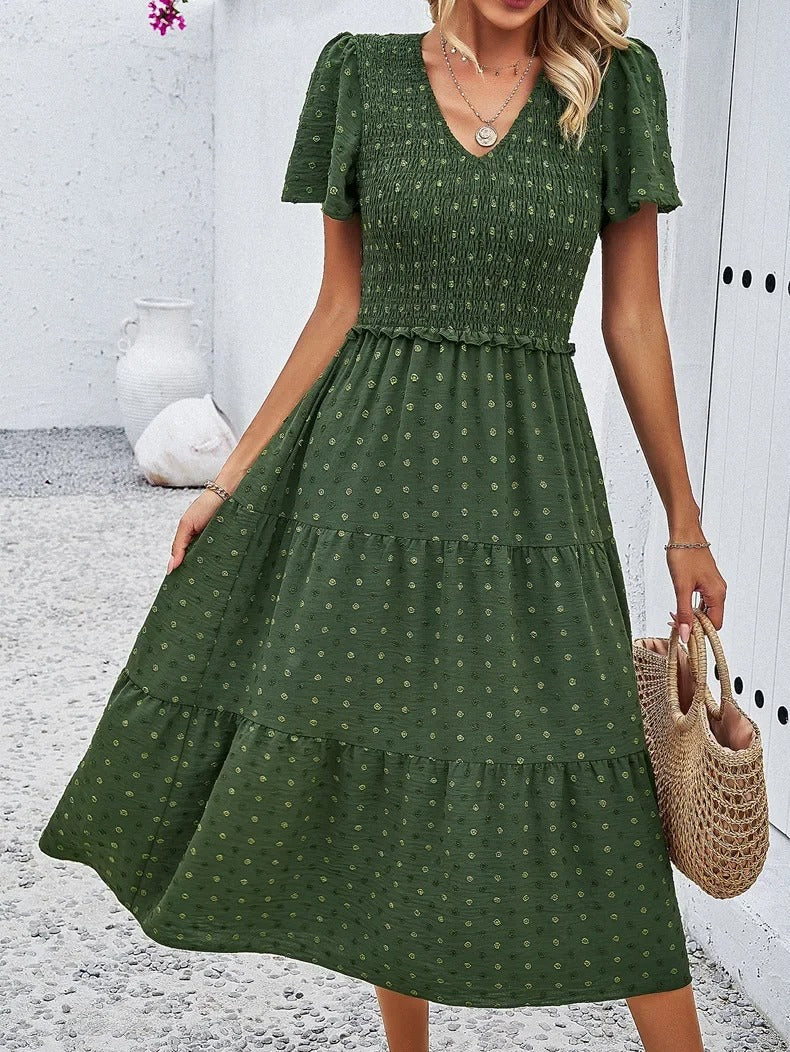 Nelia - Midi dress with polka dot layers and flutter sleeves
