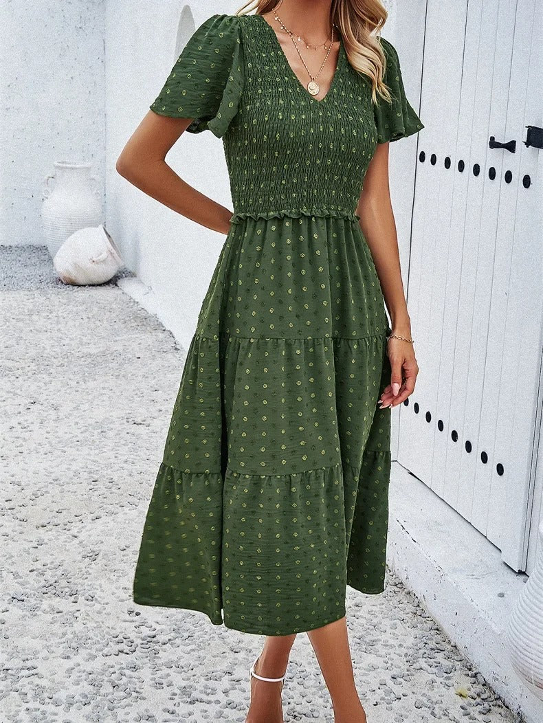 Nelia - Midi dress with polka dot layers and flutter sleeves