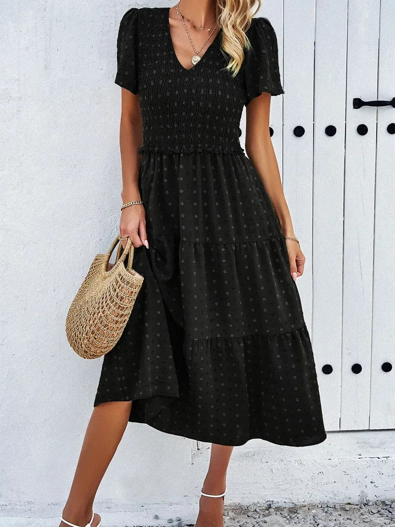 Nelia - Midi dress with polka dot layers and flutter sleeves