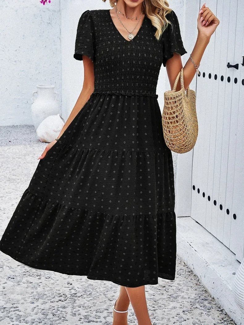 Nelia - Midi dress with polka dot layers and flutter sleeves