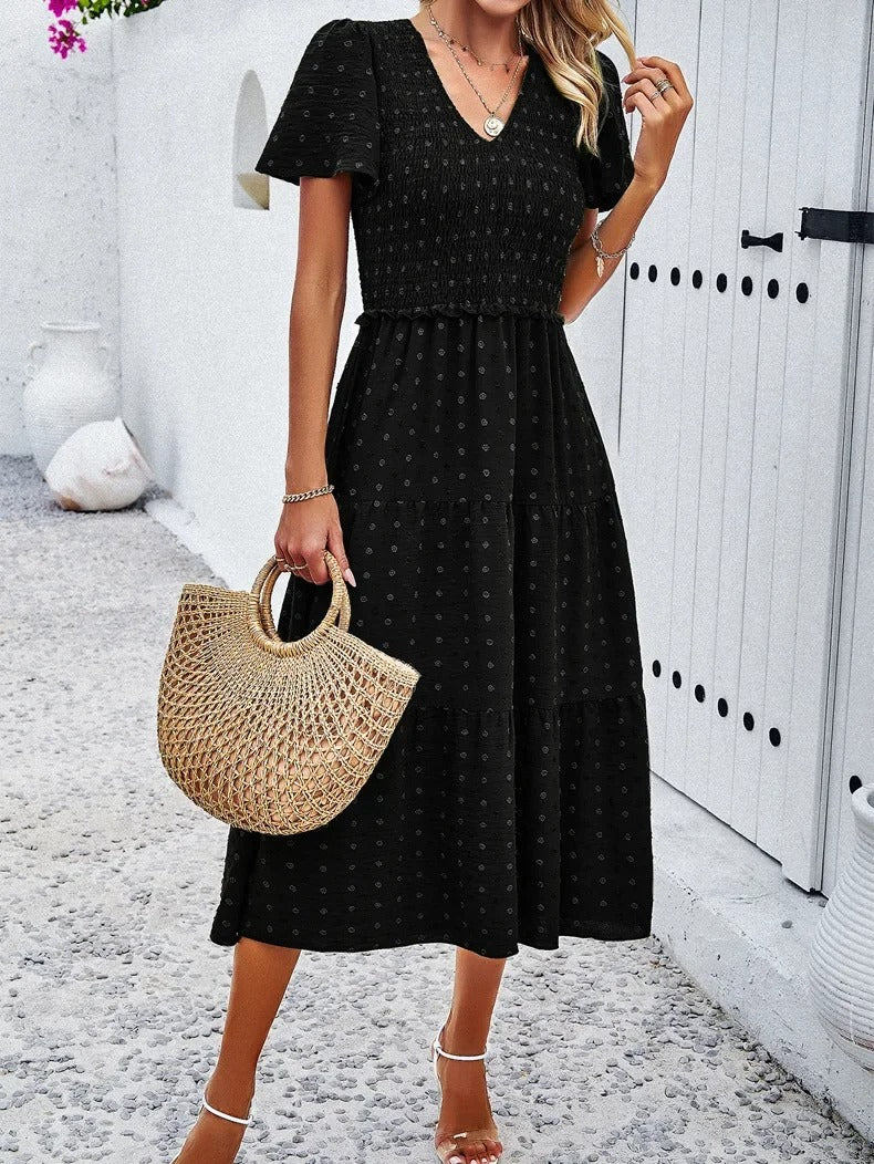 Nelia - Midi dress with polka dot layers and flutter sleeves