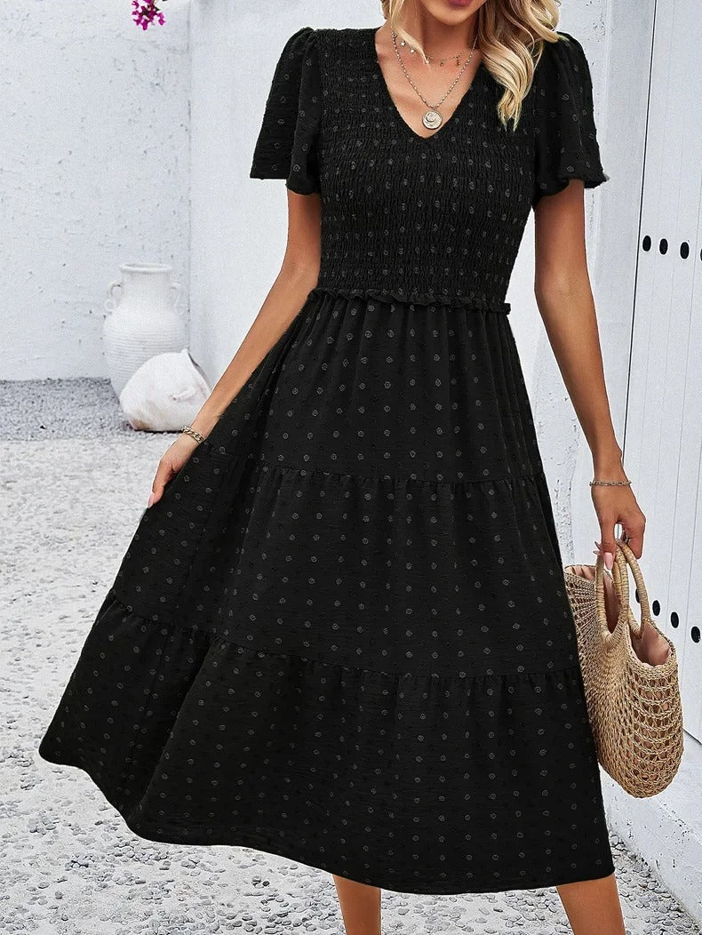 Nelia - Midi dress with polka dot layers and flutter sleeves