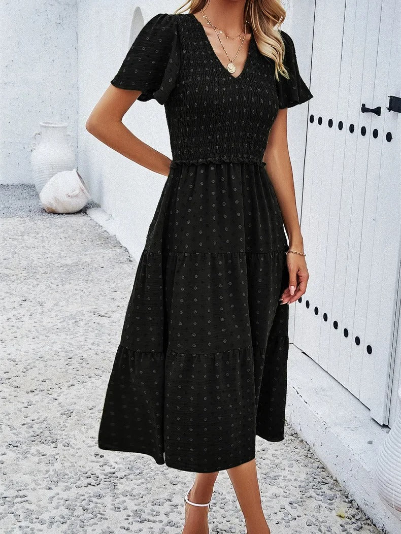 Nelia - Midi dress with polka dot layers and flutter sleeves
