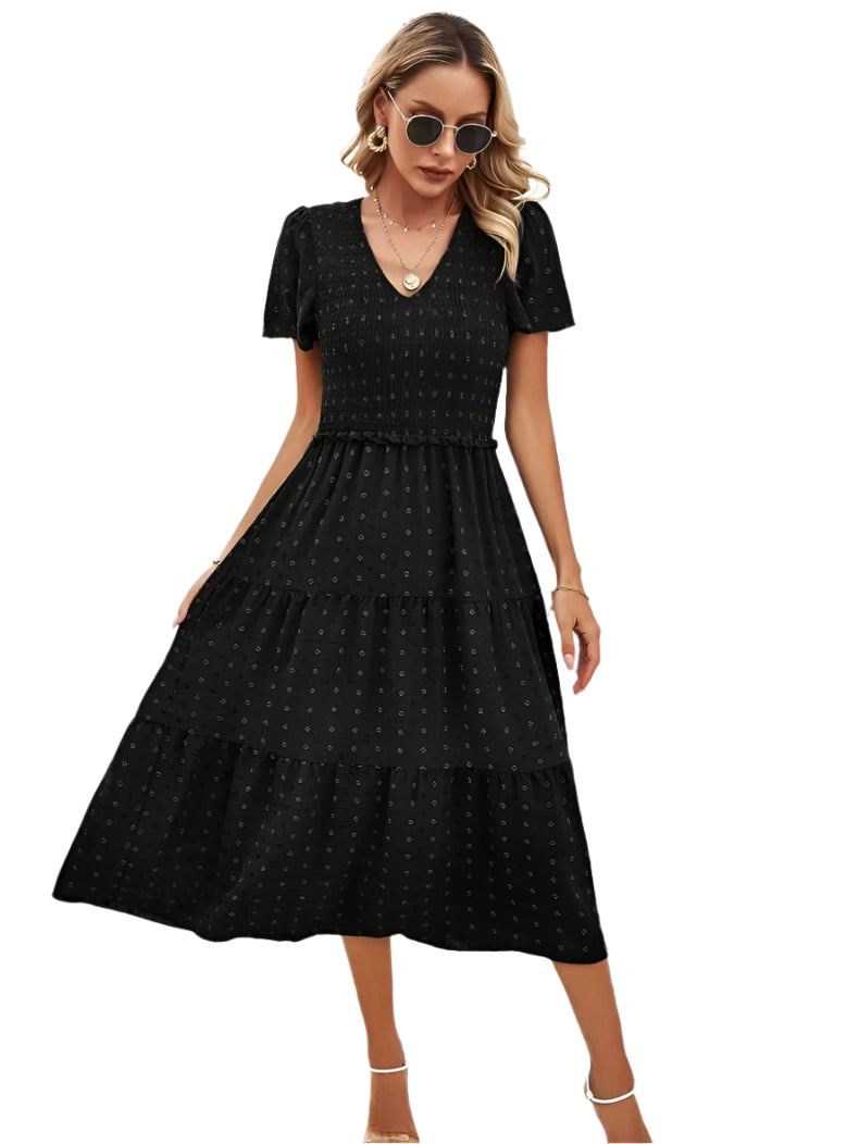 Nelia - Midi dress with polka dot layers and flutter sleeves