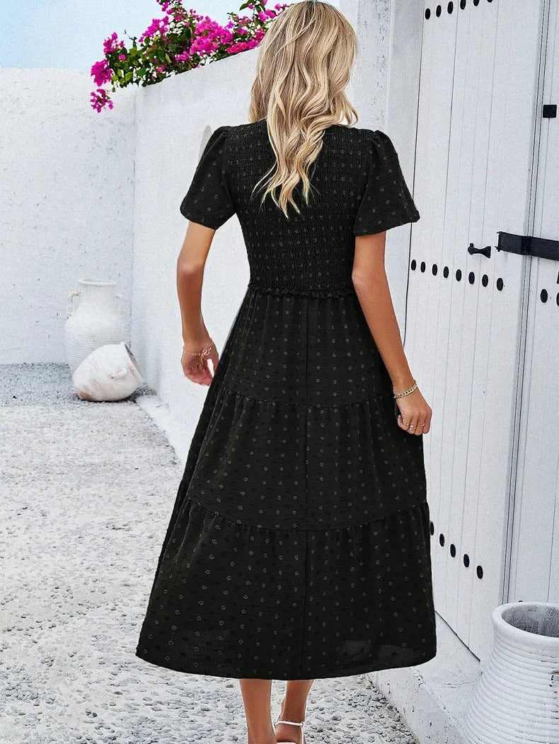 Nelia - Midi dress with polka dot layers and flutter sleeves