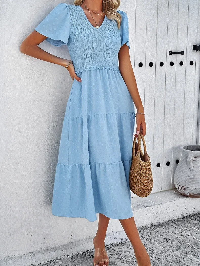 Nelia - Midi dress with polka dot layers and flutter sleeves