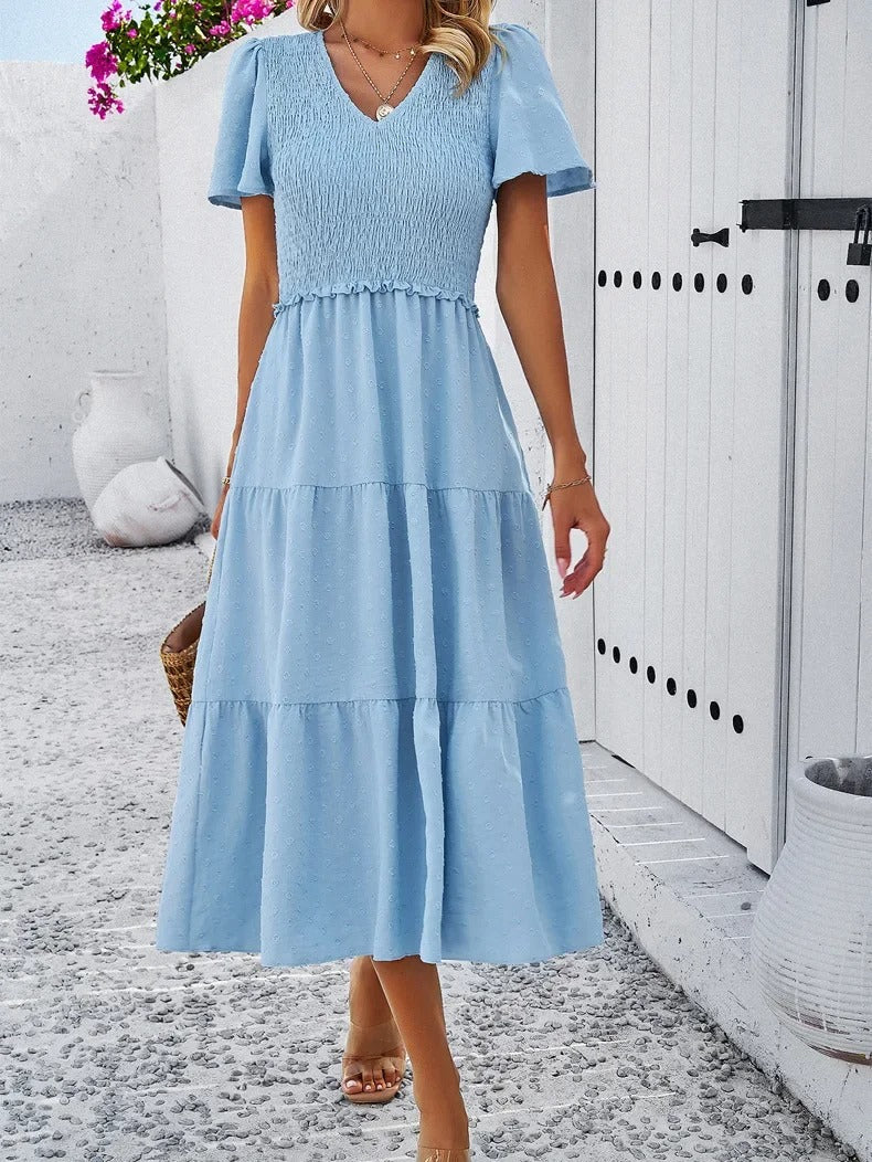 Nelia - Midi dress with polka dot layers and flutter sleeves