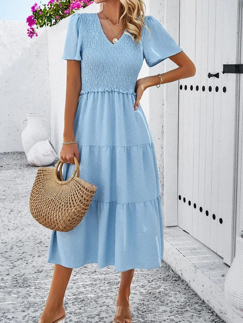 Nelia - Midi dress with polka dot layers and flutter sleeves