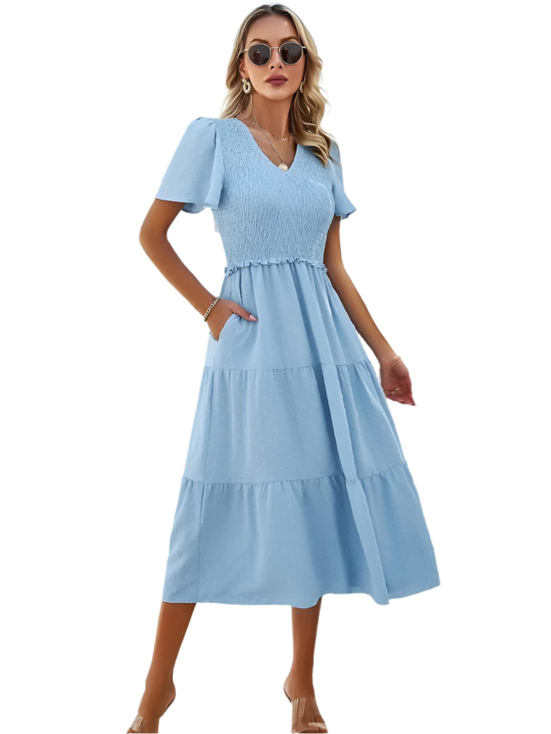 Nelia - Midi dress with polka dot layers and flutter sleeves