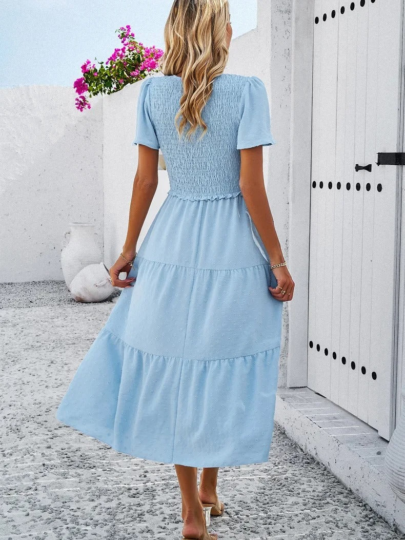 Nelia - Midi dress with polka dot layers and flutter sleeves