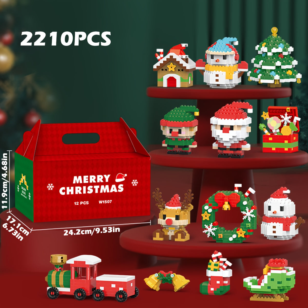 Festive Christmas Mini Building Blocks Set - Includes Tree, Elk, Train & More