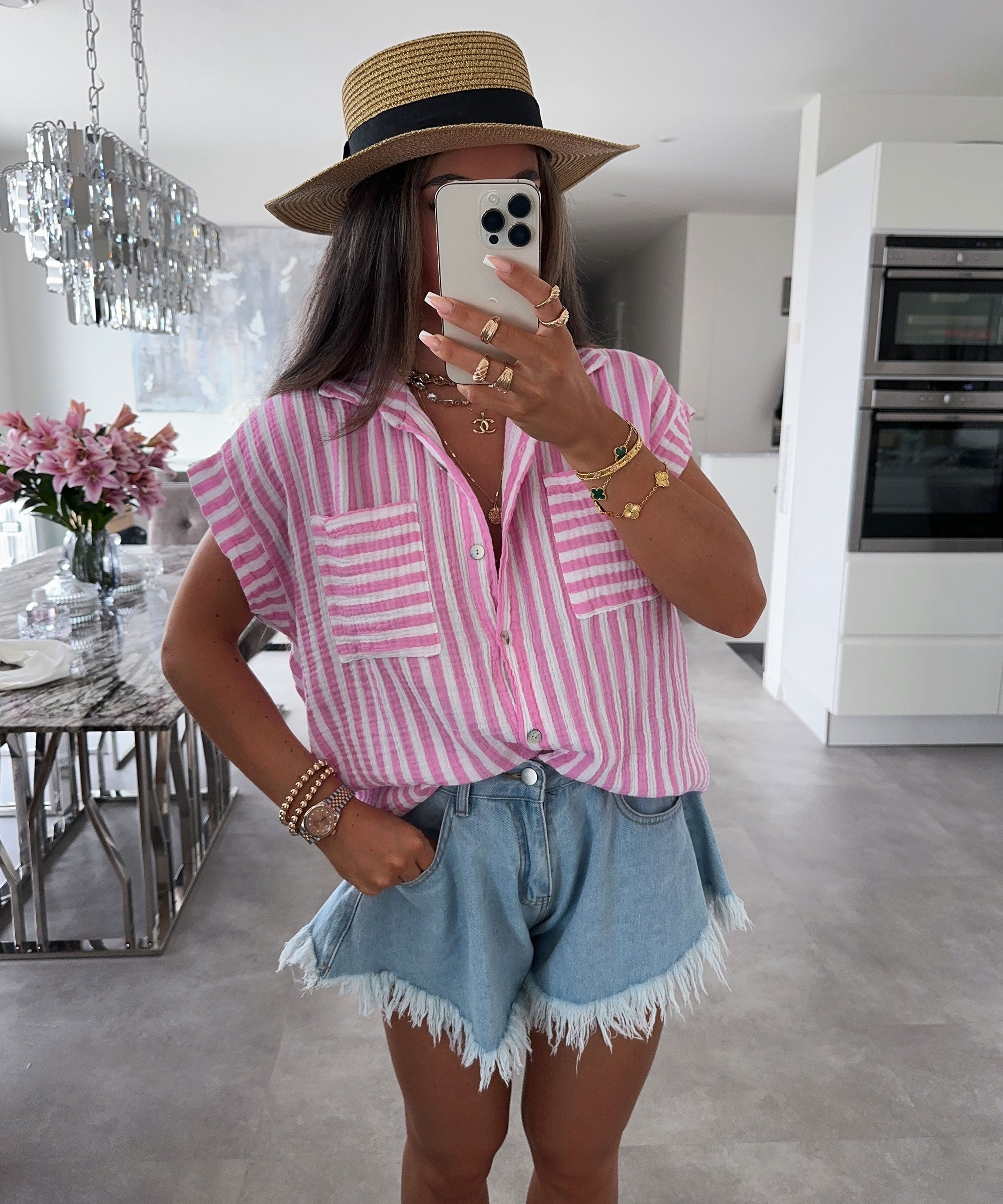 Elfi Baby Pink Striped Short Sleeve Shirt