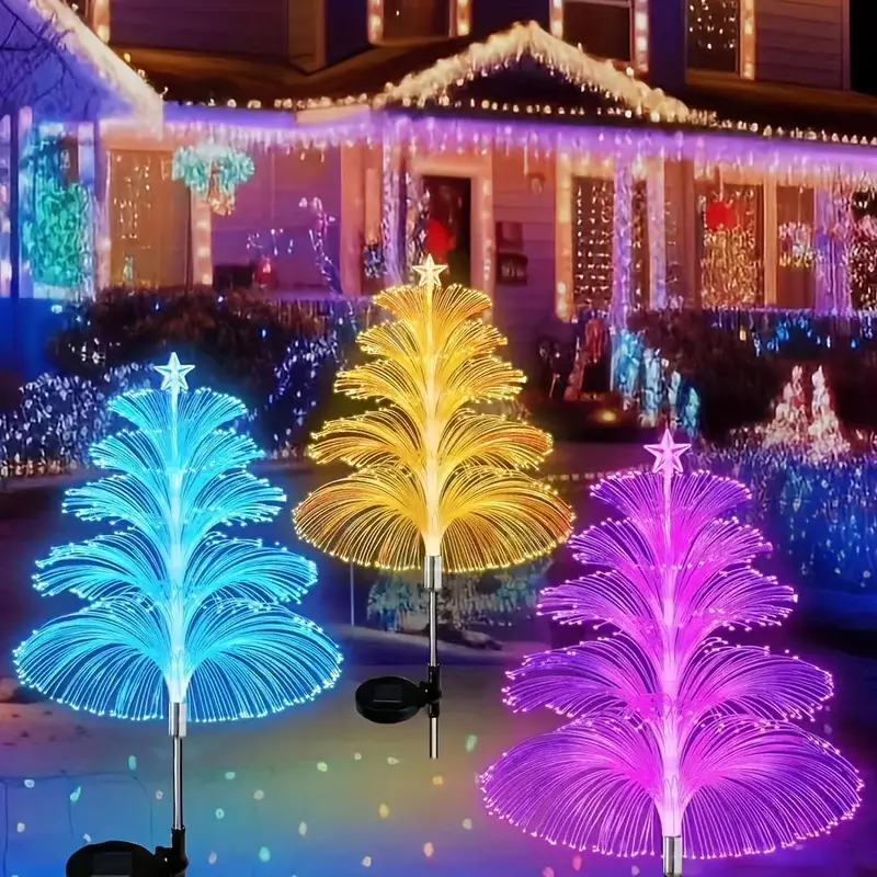 Solar Fountain Light with Star-Topped Christmas Tree Design