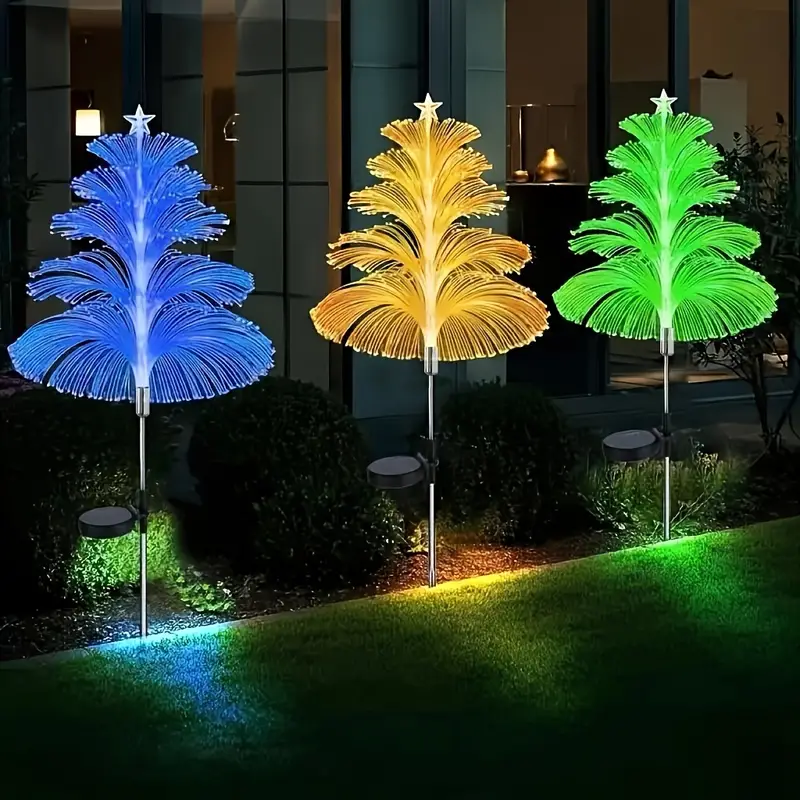 Solar Fountain Light with Star-Topped Christmas Tree Design