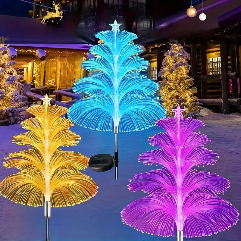 Solar Fountain Light with Star-Topped Christmas Tree Design