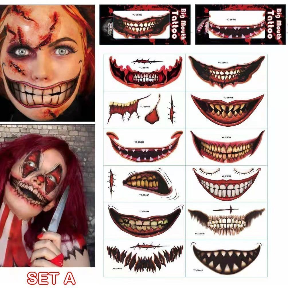 Set of 12 Temporary Halloween Prank Makeup Tattoos – Realistic and Easy to Remove