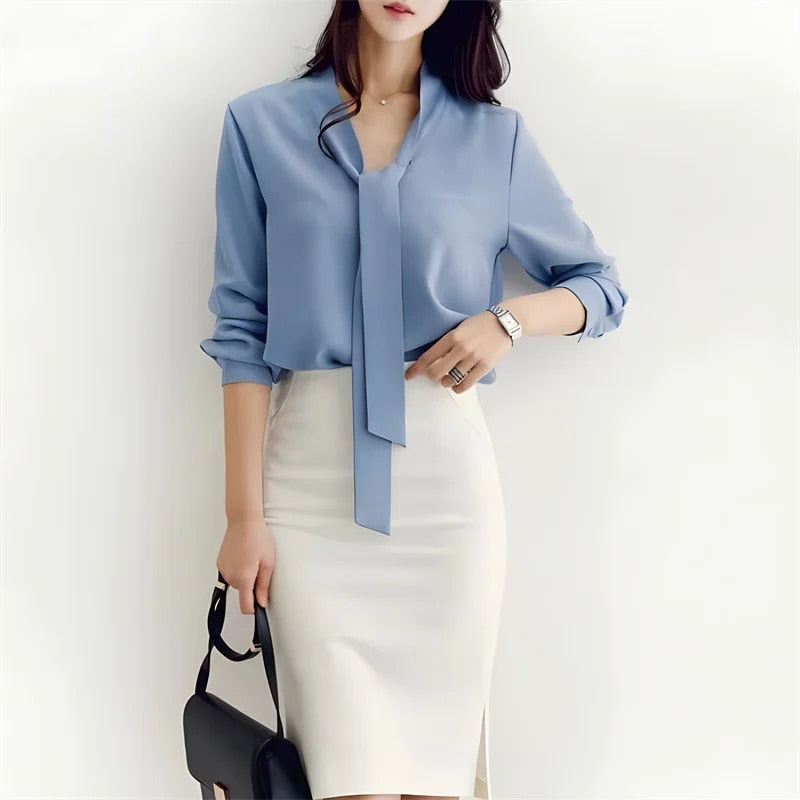 Grace Long-Sleeve Tie Blouse