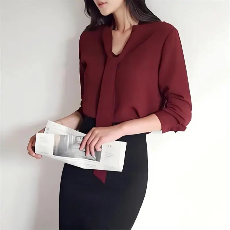 Grace Long-Sleeve Tie Blouse