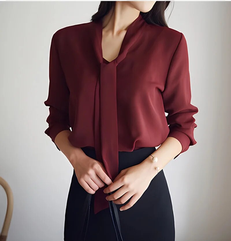 Grace Long-Sleeve Tie Blouse