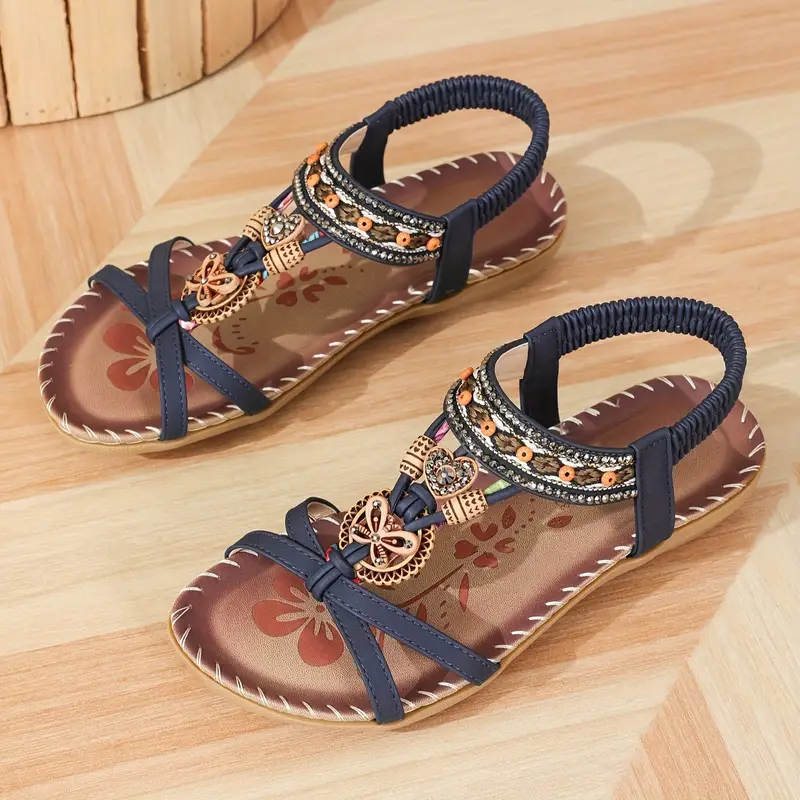 Amelia Boho style open toe elastic strap Sandals