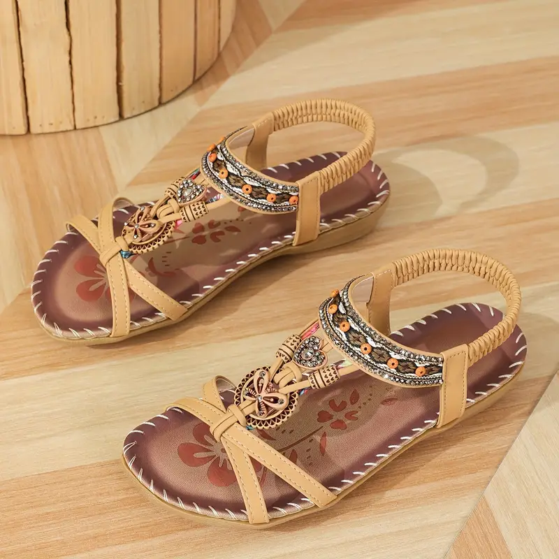 Amelia Boho style open toe elastic strap Sandals