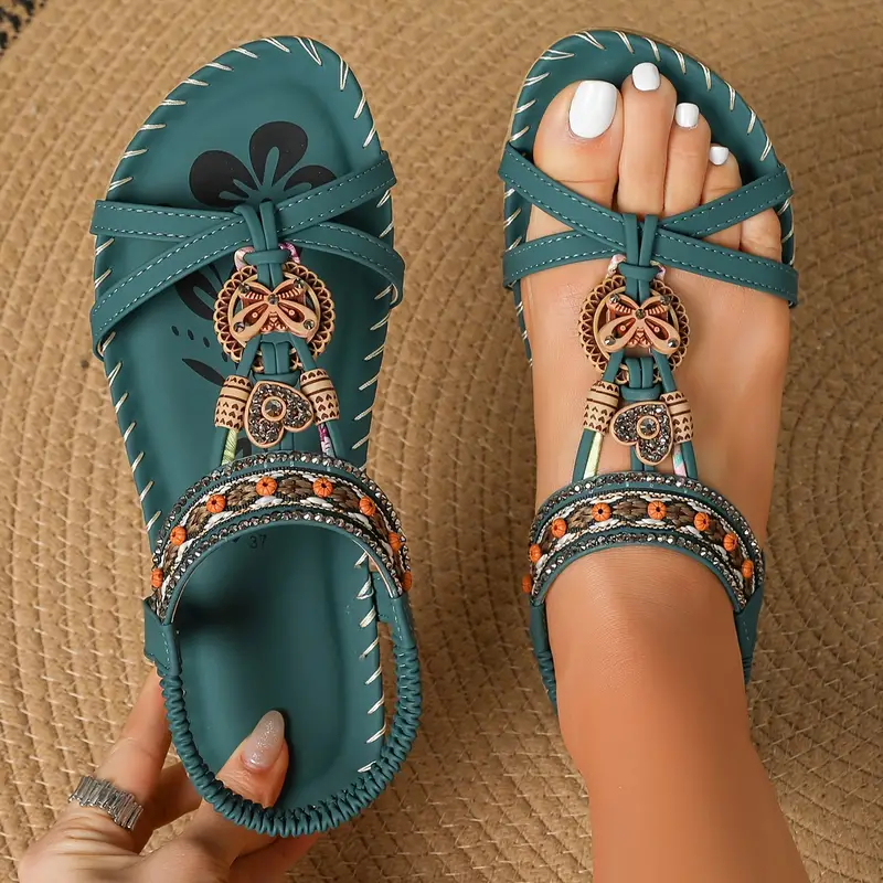 Amelia Boho style open toe elastic strap Sandals