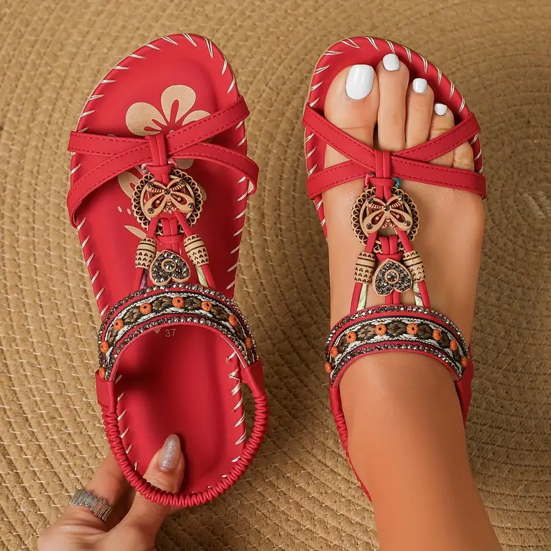 Amelia Boho style open toe elastic strap Sandals