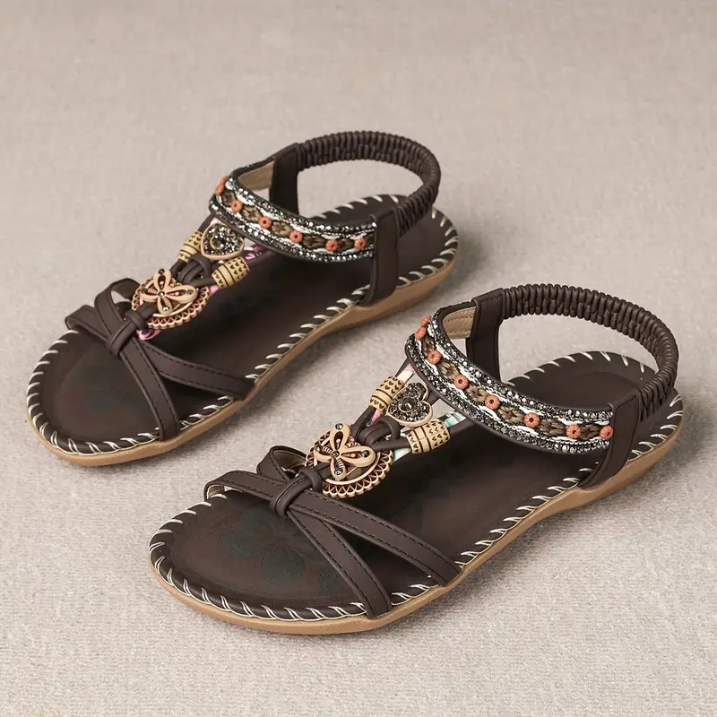 Amelia Boho style open toe elastic strap Sandals