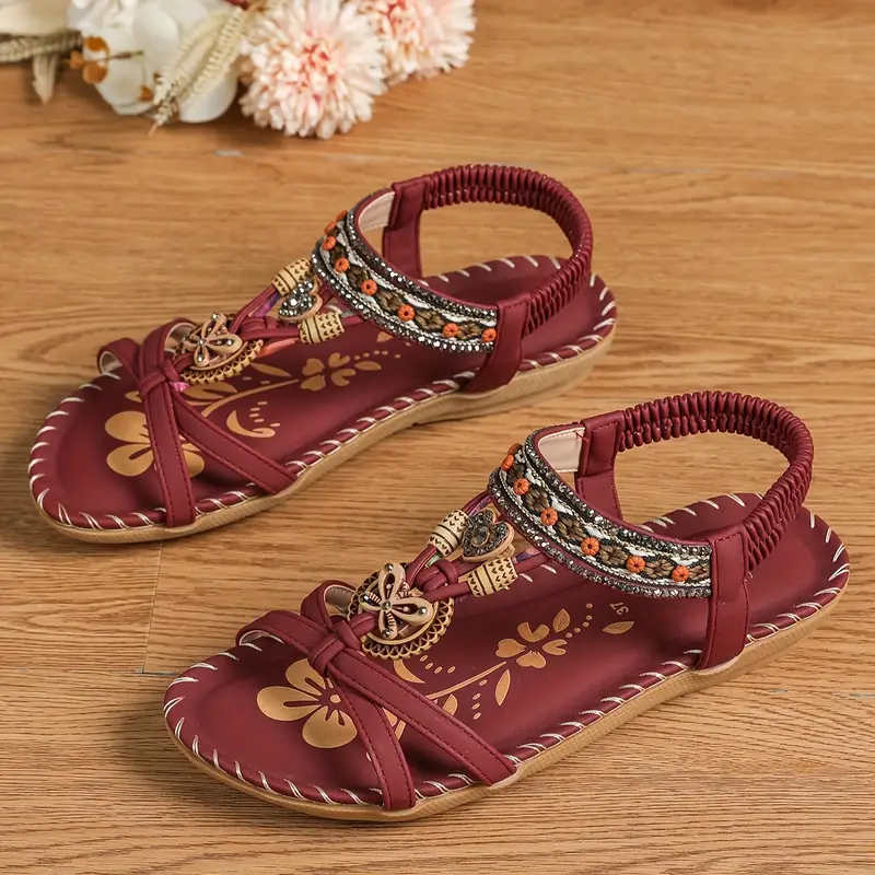 Amelia Boho style open toe elastic strap Sandals