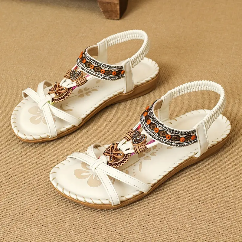 Amelia Boho style open toe elastic strap Sandals