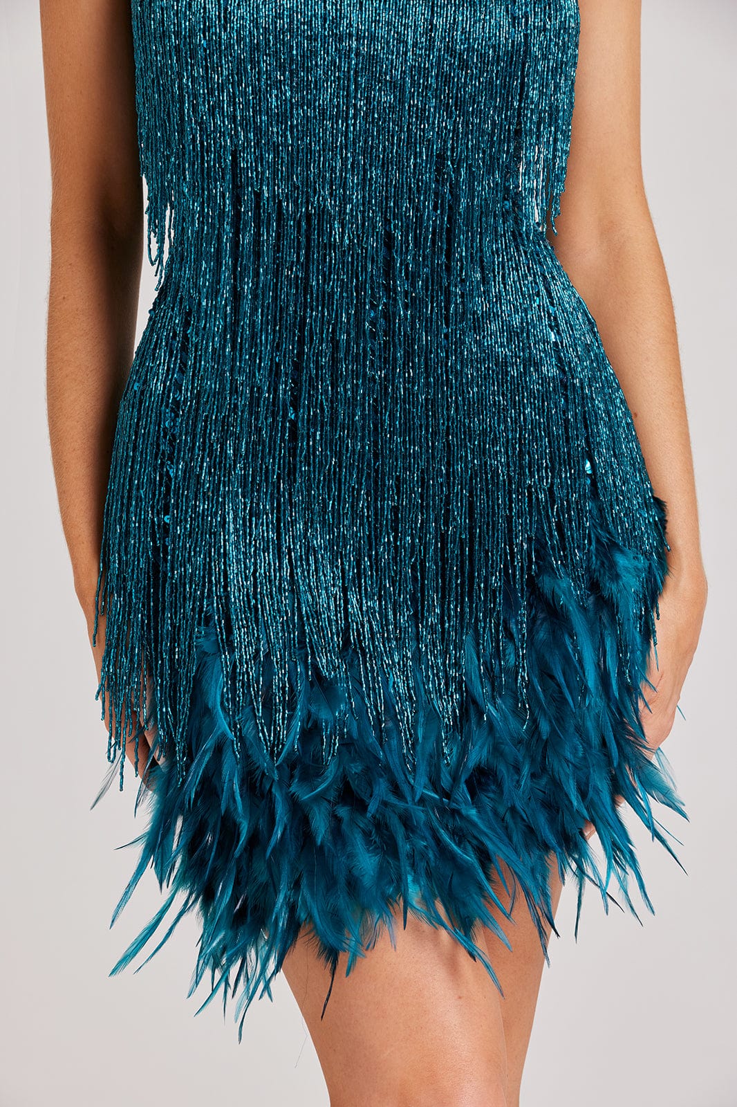 Franceska - Glamorous Fringe and Feather Mini Dress