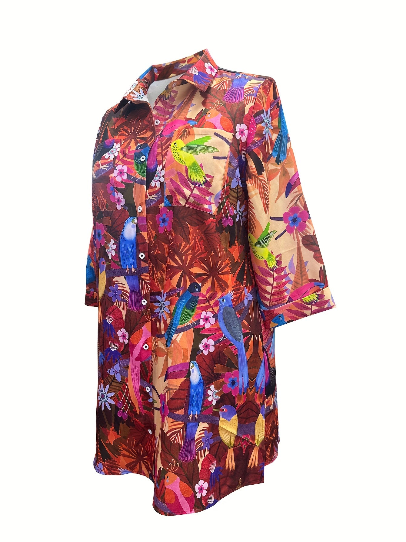 Loose Fit Plant and Nature Vibes Button Women’s Dress