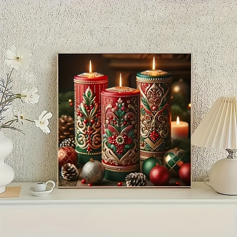 Rustic Christmas Fireplace Candle