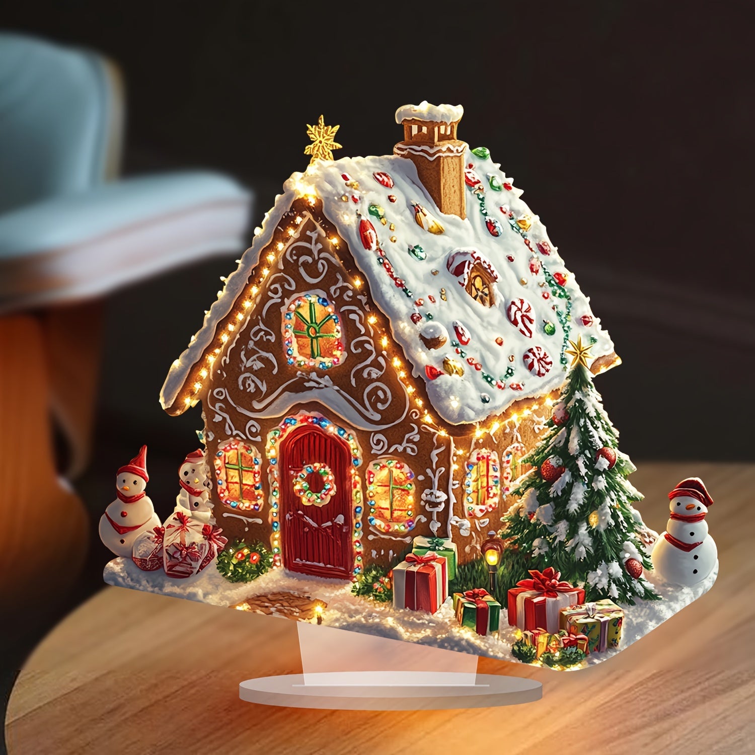 Charming Christmas Tabletop Decor - Glowing Gingerbread House