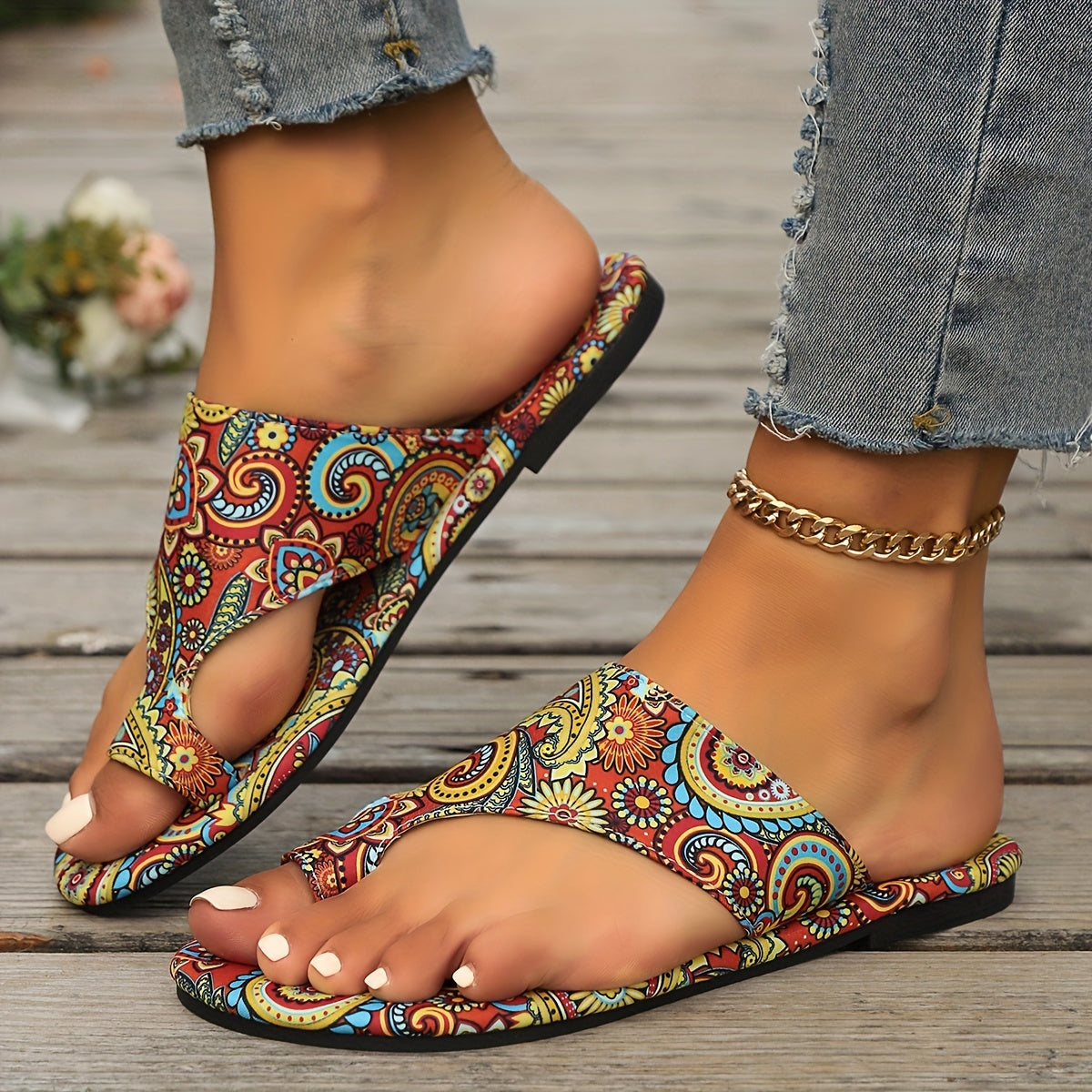 Lily colorful patterned open toe flat Sandals