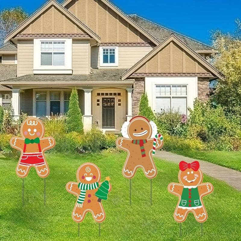 4pcs Set of Colorful Gingerbread For Man Lawn Signs with Stakes