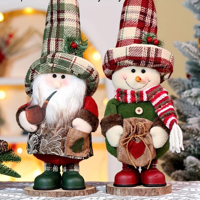 Vintage Checkered Santa Claus & Snowman Figurine!