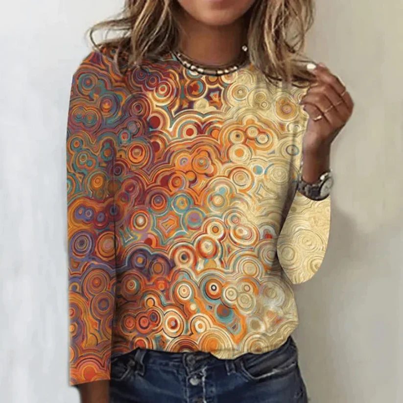 Jackie boho long-sleeved blouse with gradient geometry