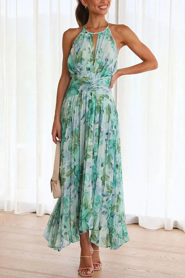 Dane - Long, casual, floral dress with an open back