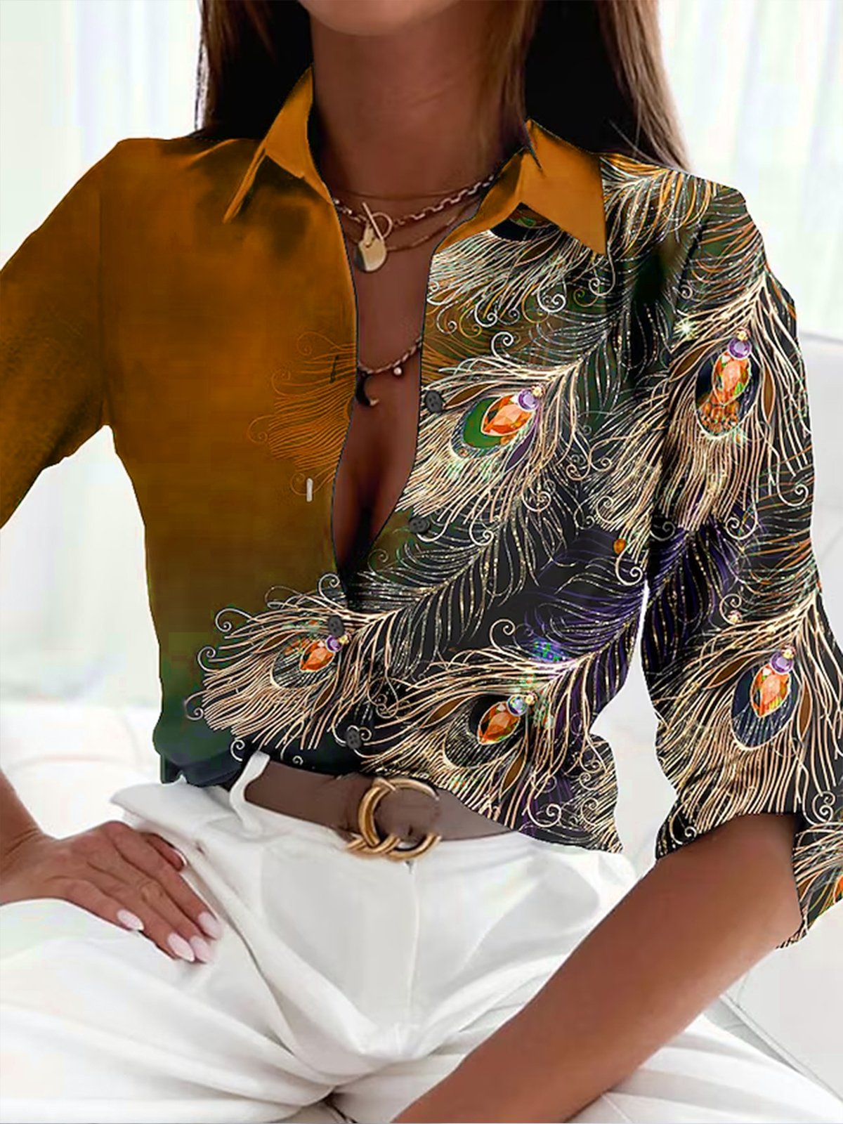 Alyssa Feather Print Blouse