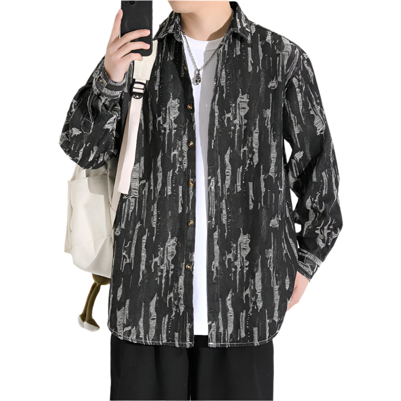 Kenneth - Artistic Brushstroke Long Sleeve Shirt for Men