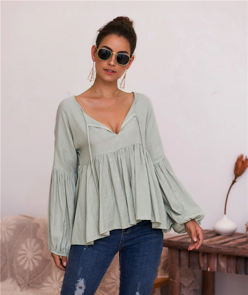 Ella Puff Sleeve V-Neck Blouse