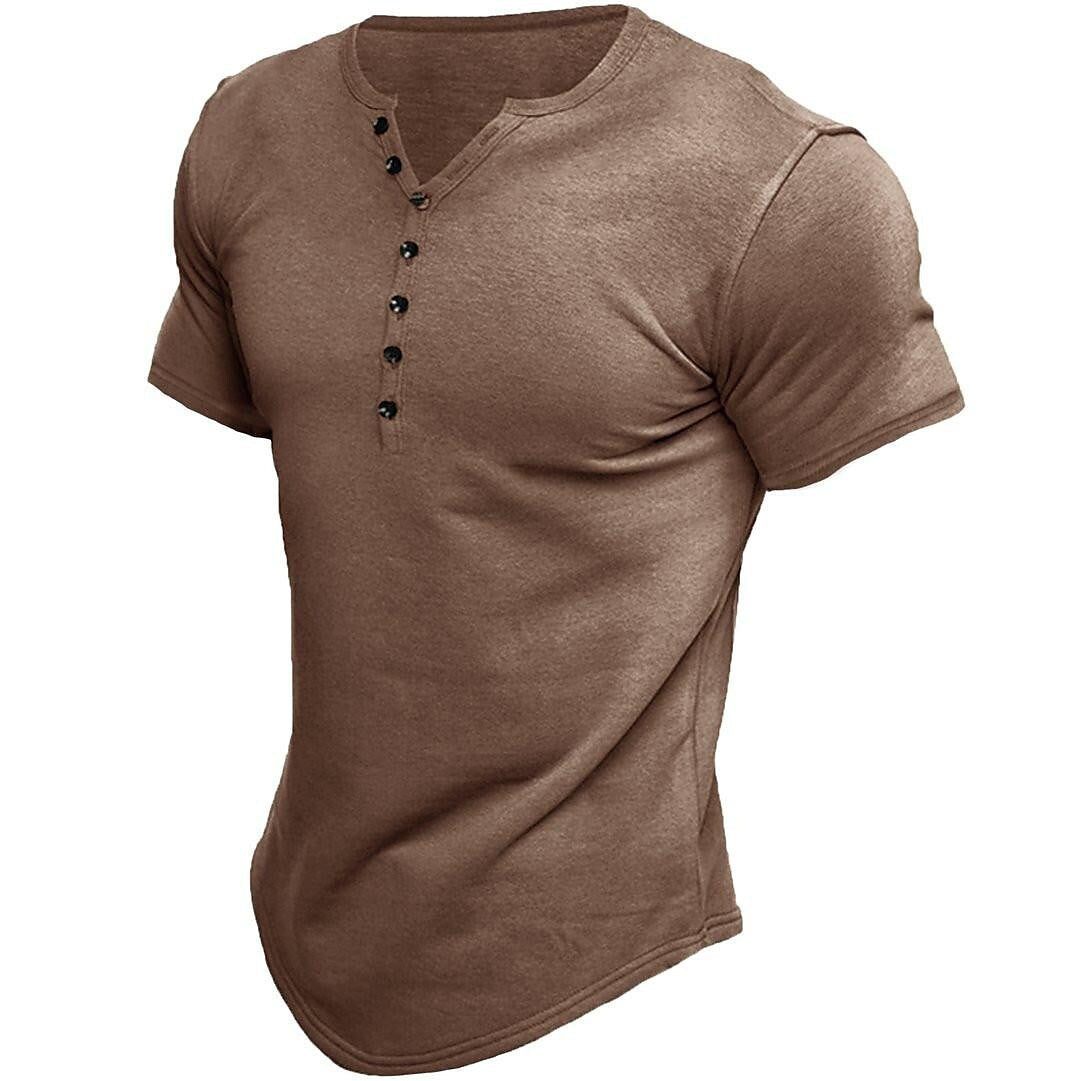 Jen's Vintage | Henley T-shirt for men with short sleeves and solid color design