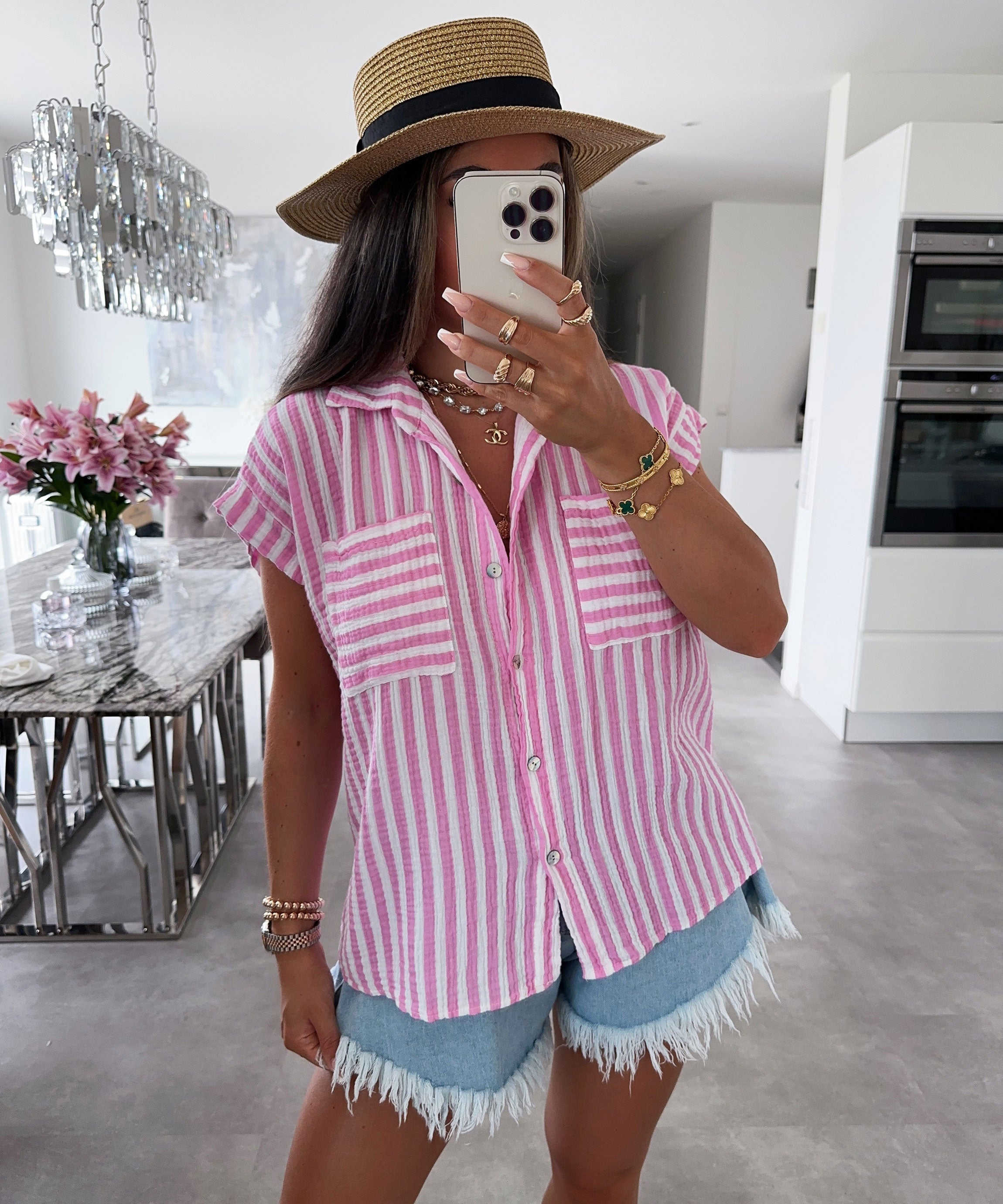 Elfi Baby Pink Striped Short Sleeve Shirt