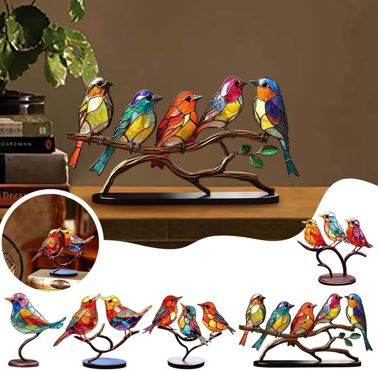 ElegantAviary | Colorful birds on branch desk ornaments